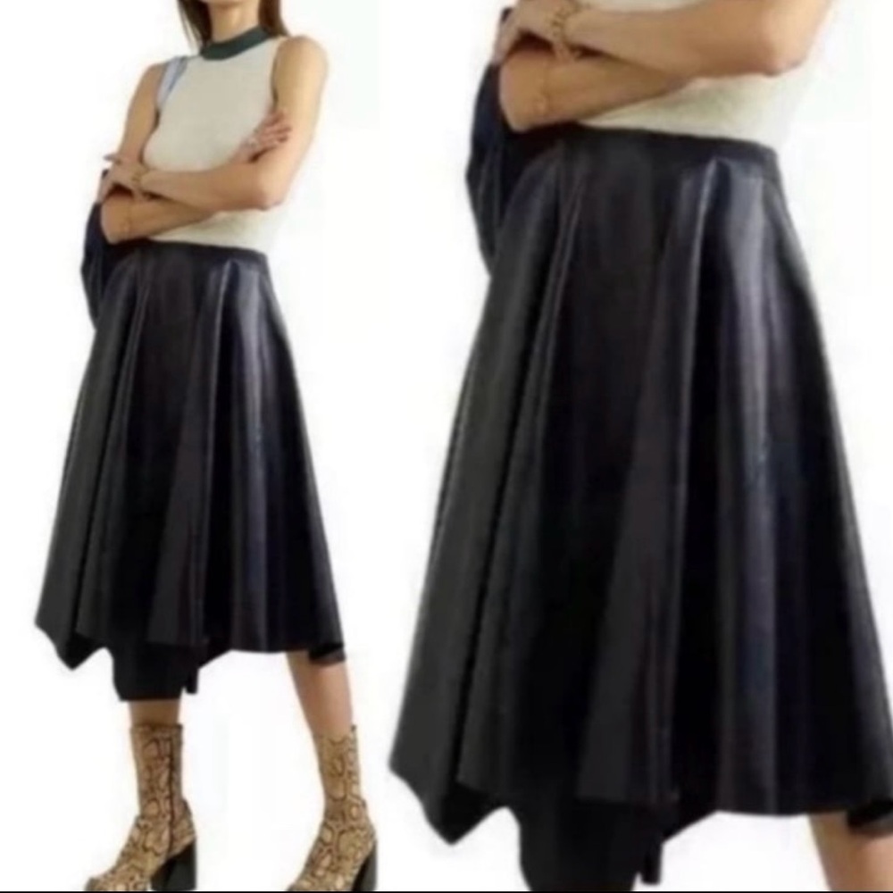 7 For All Mankind Black Faux Leather Full Skirt SZ M